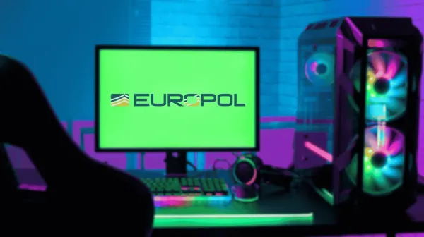 Europol logo with gaming setup in background