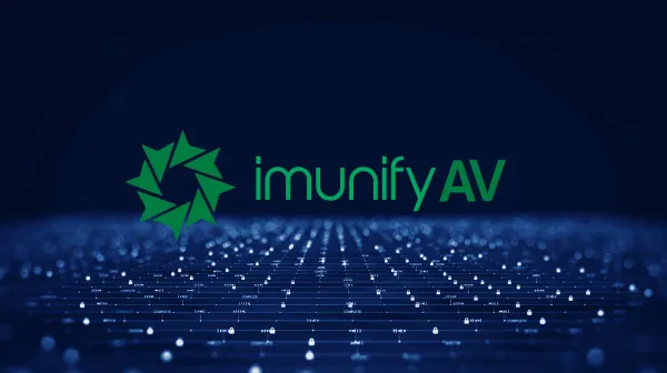 ImunifyAV logo, digital background, green, blue